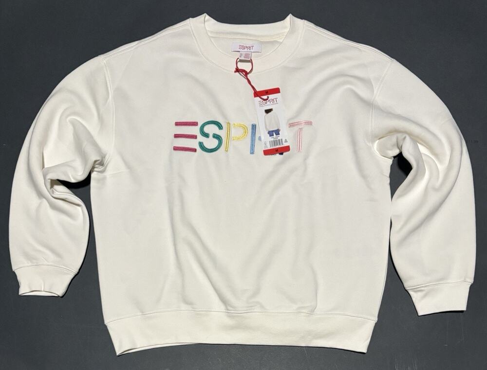 Esprit Costco Crewneck Sweatshirt Womens Sz M Cream Ivory Retro Logo NWT